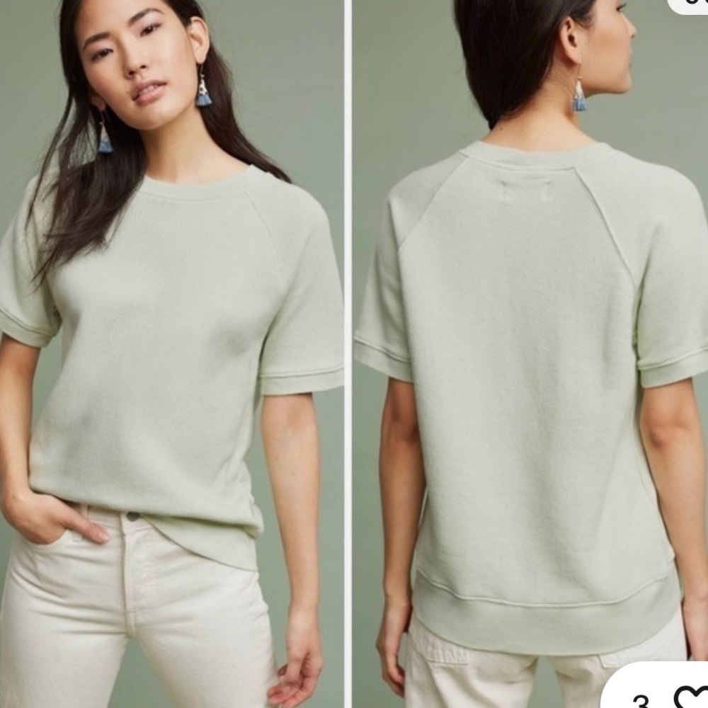Seeker Dorian Sweatshirt Green Raglan Short Sleeve Anthropologie Small - Picture 3 of 9